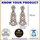 Rose Gold-Plated Gunmetal Toned White American Diamond studded Quirky Shaped Drop Earrings