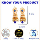 Pearl Stylish Blue & Gold-Toned Contemporary Gold-Plated Jhumka Earrings