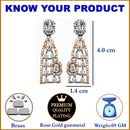 Rose Gold-Plated Gunmetal Toned White American Diamond studded Classic Drop Earrings