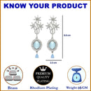 Rhodium-Plated Sky Blue American Diamond studded Contemporary Drop Earrings
