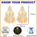 Gold Plated Kundan & Pearls Studded Crescent Shaped Chandbali Earrings