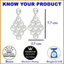 White American Diamond Rhodium-Plated with Silver-Tone Studded Leaf Shaped Drop Earrings