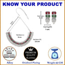 Rhodium-Plated with Oxidised Silver-Tone Green & Red Kundan Studded Handcrafted Jewellery Set