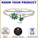 Rhodium-Plated Silver Toned Emerald Green American Diamond Studded Bracelet