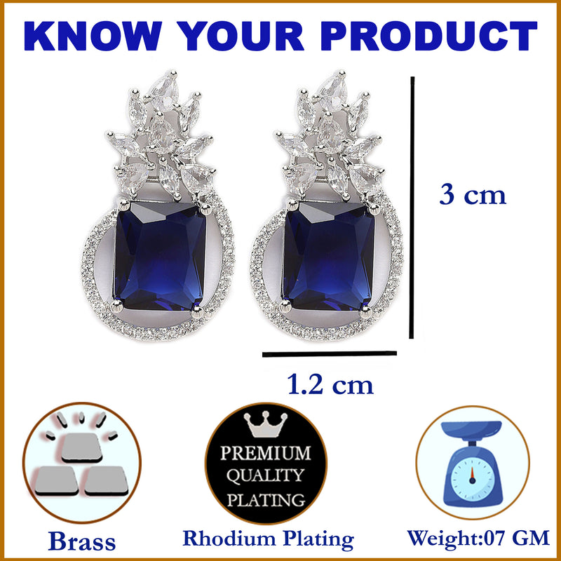 Rhodium-Plated Silver Toned American Diamond studded Paisley Shaped Studs Earrings