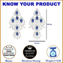 Rhodium Plated Elongated Blue American Diamond Contemporary Long Drop Earrings