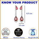 Rhodium-Plated Red & White American Diamond studded Teardrop Shaped Classic Drop Earrings
