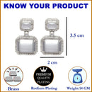 Rhodium-Plated Silver Toned Grey & White American Diamond studded Square Shaped Drop Earrings