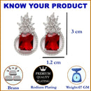 Rhodium-Plated Silver Toned American Diamond studded Paisley Shaped Studs Earrings