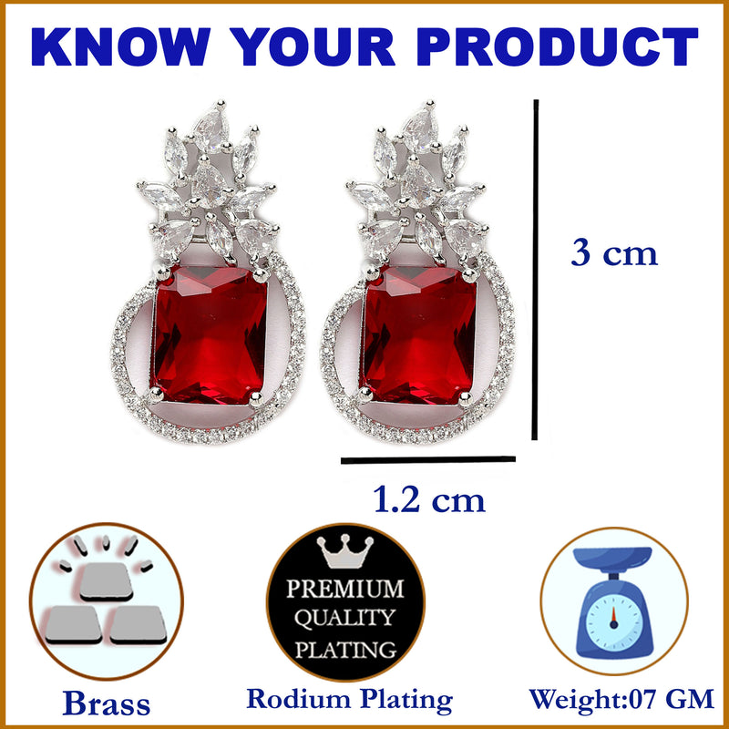 Rhodium-Plated Silver Toned American Diamond studded Paisley Shaped Studs Earrings