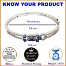 Rhodium Plated Silver Toned Square Royal Blue American Diamond Studded Bracelet
