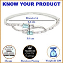 Rhodium-Plated Silver Toned Square Sea Green American Diamond Studded Kada Bracelet