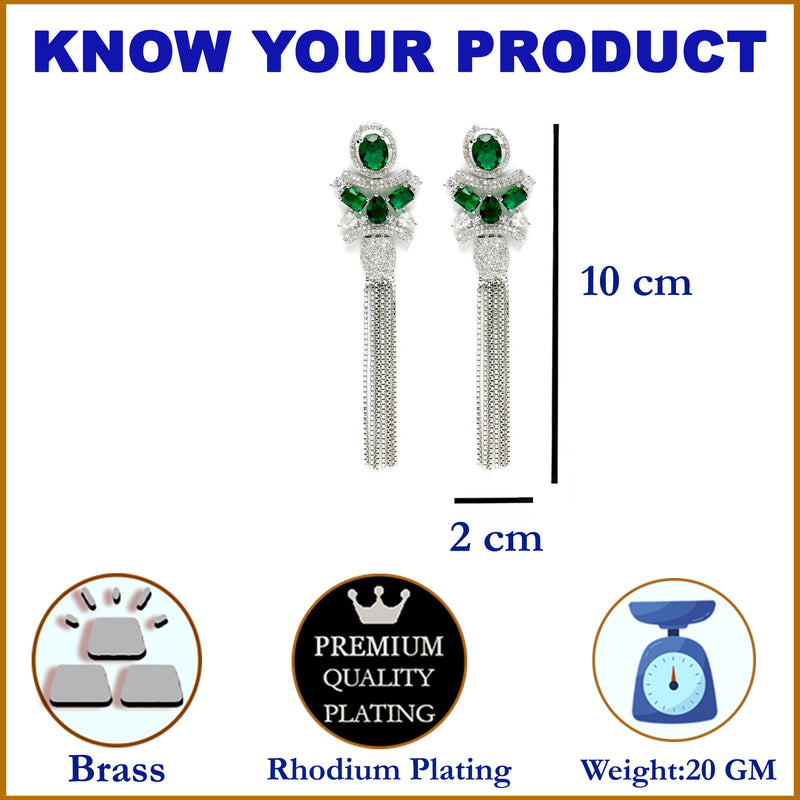 Rhodium-Plated With Silver-Toned American Diamond Studded Drop Earrings