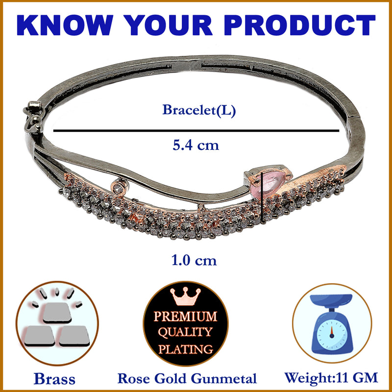 Rose Gold-Plated Black Toned Pink American Diamond Studded Kada Bracelet