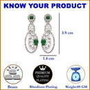 Rhodium-Plated Green American Diamond studded Oval & Quirky Shaped Drop Earrings