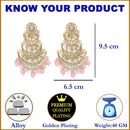 Gold-Plated Pink Pearls & Kundan studded Crescent Shaped Vilandi Drop Earrings
