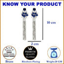 Navy Blue Rhodium-Plated with Silver-Toned American Diamond Contemporary Drop Earrings