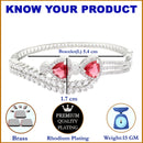 Rhodium-Plated Silver Toned Teardrop & Leaf Shaped Red American Diamond Studded  Kada Bracelet