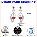 Rhodium-Plated Red American Diamond studded Quirky Shaped Drop Earrings