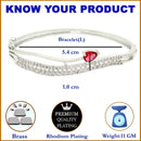 Rhodium Plated Silver Toned Ruby Red Teardrop Shaped American Diamond Stone Studded Kada Bracelet