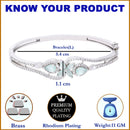 Rhodium-Plated Silver Toned Flower Sea Green American Diamond Studded Bracelet