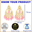 Gold Plated Kundan & Pearls Studded Crescent Shaped Chandbali Earrings