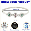 Rhodium-Plated Silver Toned Oval Shaped Sea Green & Pink American Diamond Studded Kada Bracelet
