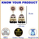 Gold-Plated Black & White Kundan-Pearls studded Crescent Shaped Hand Painted Jhumka Earrings