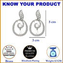 Rhodium-Plated Grey & White American Diamond studded Oval Shaped Drop Earrings