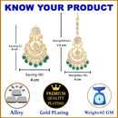 Gold-Plated Pearl Drops Green Kundan Chandbali Maang Tikka & Earrings Set
