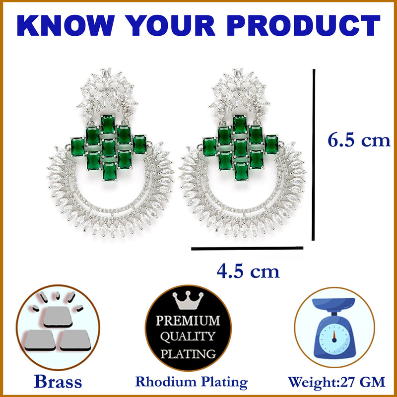 Rhodium-Plated American Diamond Studded Circular Chandbali Earrings