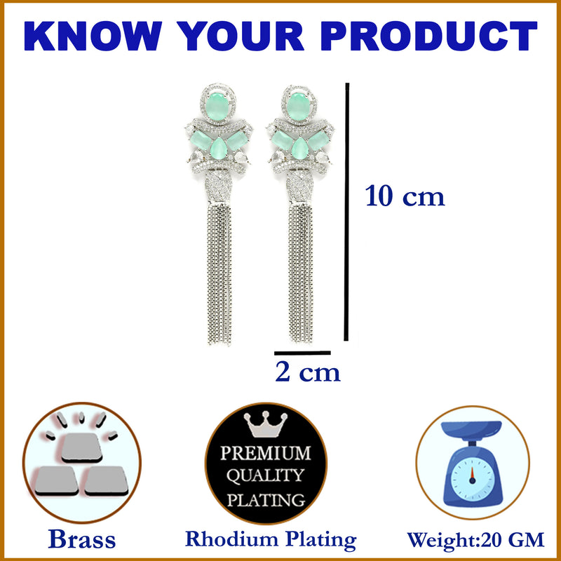 Rhodium-Plated With Silver-Toned American Diamond Studded Drop Earrings