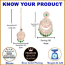 Rose Gold Plated Green American Diamond Studded Chand Bali Maang Tikka with Earring Set