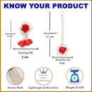 Gold-Plated Pearl Red & White Gota Patti Flower Maang Tikka Set