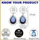 Rhodium Plated Teardrop Blue American Diamond Contemporary Drop Earrings