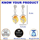Rhodium-Plated Yellow & White American Diamond studded Trardrop Shaped Drop Earrings