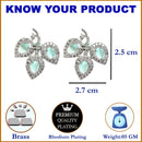 Rhodium-Plated with Silver-Toned Sea Green American Diamond Leaf Shaped Studs Earrings
