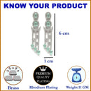 Rhodium-Plated Silver Toned Sea Green & White American Diamond studded Crescent Shaped Drop Earrings