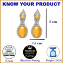 Rhodium-Plated Silver Toned Pink & White American Diamond studded Oval Shaped Drop Earrings