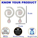 Rhodium-Plated with Silver-Toned American Diamond Circular Drop Earrings
