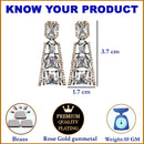 Rose Gold-Plated Gunmetal Toned White American Diamond studded Contemporary Drop Earrings