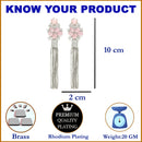 Pink Rhodium-Plated with Silver-Toned American Diamond Contemporary Drop Earrings