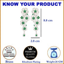 Rhodium-Plated Green & White American Diamond studded Floral Chandelier Drop Earrings