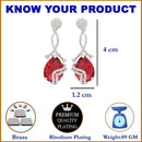 Rhodium-Plated Red & White American Diamond studded Trardrop Shaped Drop Earrings