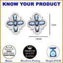 Rhodium-Plated Navy Blue American Diamond studded Floral Shaped Stud Earrings