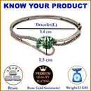 Rose Gold-Plated Black Toned Flower Shaped Emerald Green American Diamond Studded  Bracelet