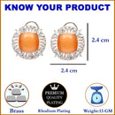 Rhodium-Plated Orange & White American Diamond studded Contemporary Round Stud Earrings
