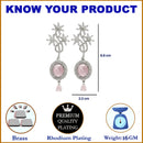 Rhodium-Plated Pink American Diamond studded Contemporary Drop Earrings