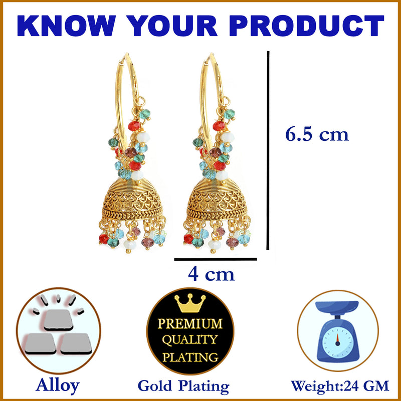 Multicoloured Dome Shaped Jhumkas Earrings with Gold-Plated Copper