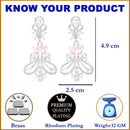 Rhodium Plated Paisley Pink American Diamond Contemporary Long Drop Earrings